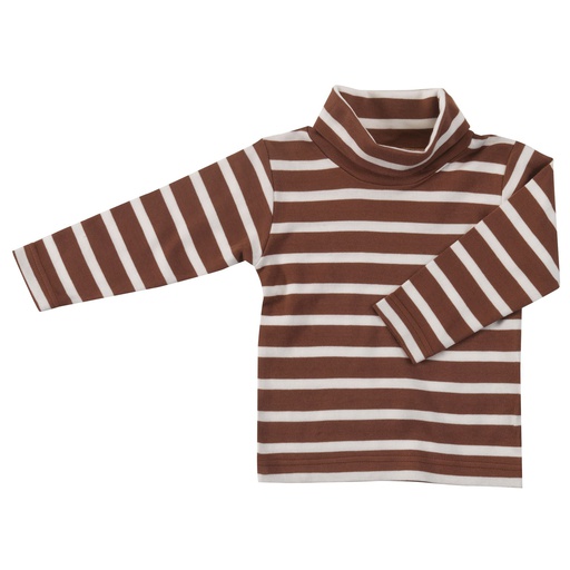 [NBN009847] Polo neck top (Breton stripe), nut brown/white